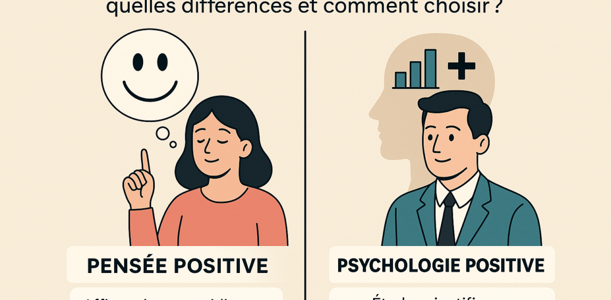 Infographie pensée positive vs psychologie positive pour améliorer le bien-être