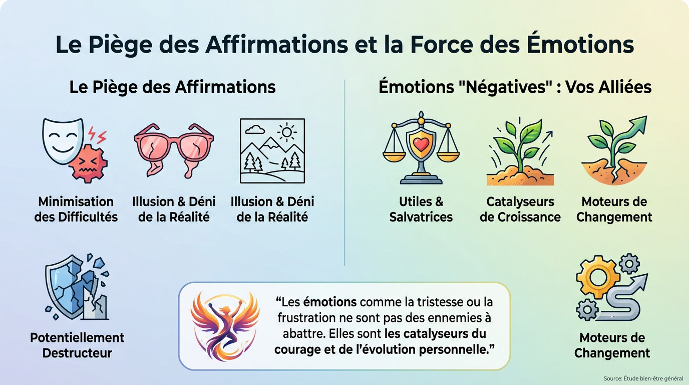 Illustration symbolisant le piège du déni émotionnel face aux affirmations positives