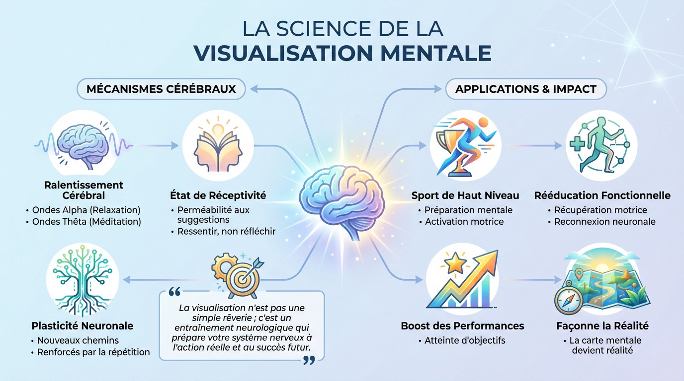 Représentation des ondes cérébrales et de la plasticité neuronale lors d'un exercice de visualisation