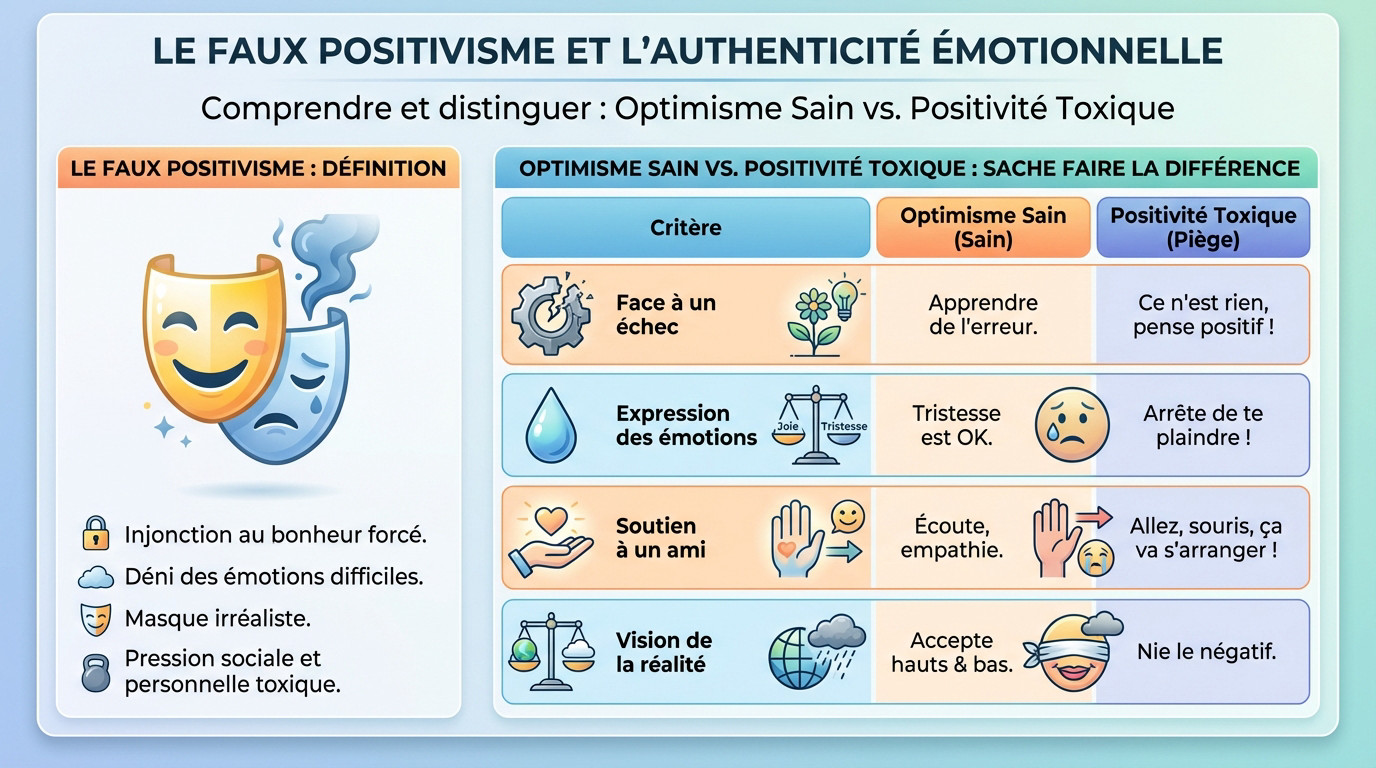 Comparaison visuelle entre l'optimisme sain et les pièges de la positivité toxique