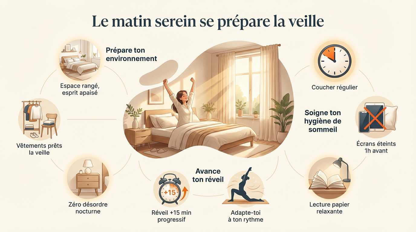 Chambre ordonnée et vêtements prêts pour une routine matinale sereine